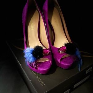 Enzo Angiolini Real Dark Pink Suede & Mink Fur heels. One of a kind Vintage